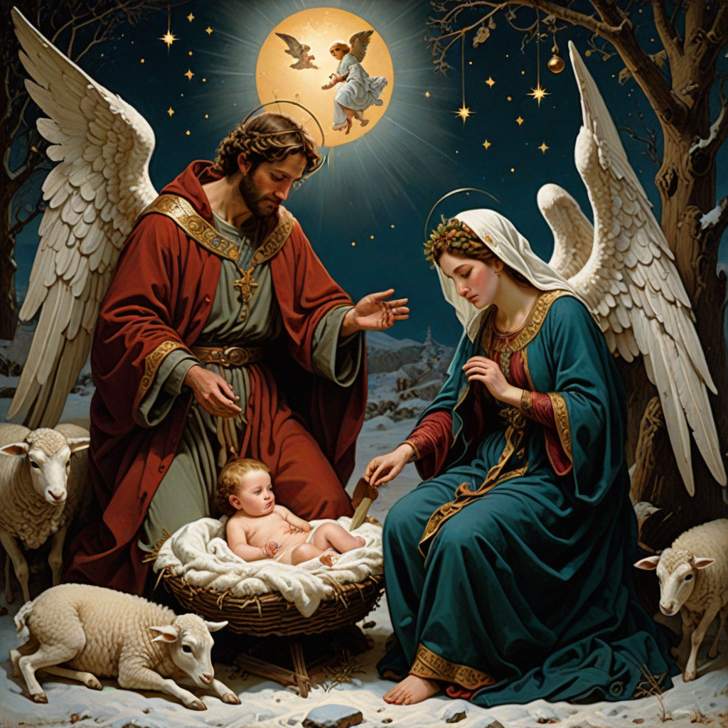 Winter Nativity Scene in Storybook Illustration Style