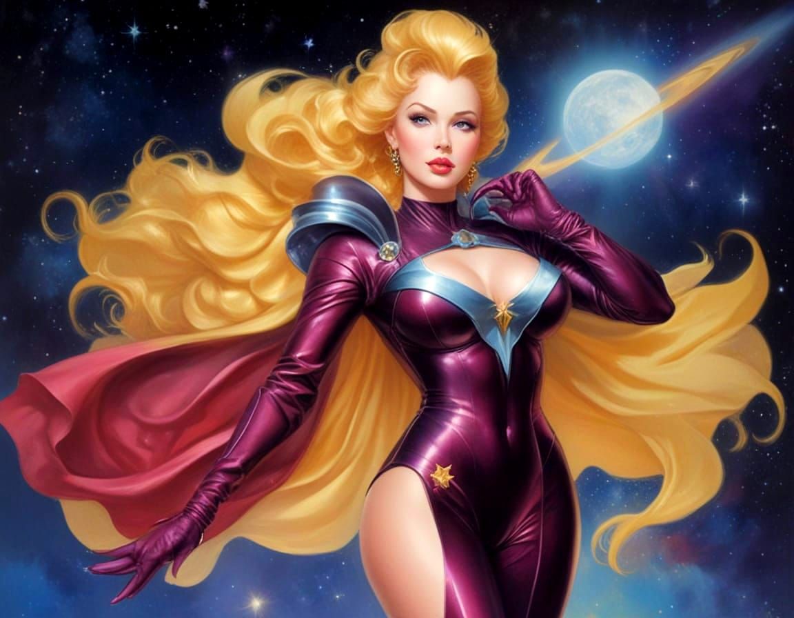 Glamorous Space Princess in a Celestial Oil Painting