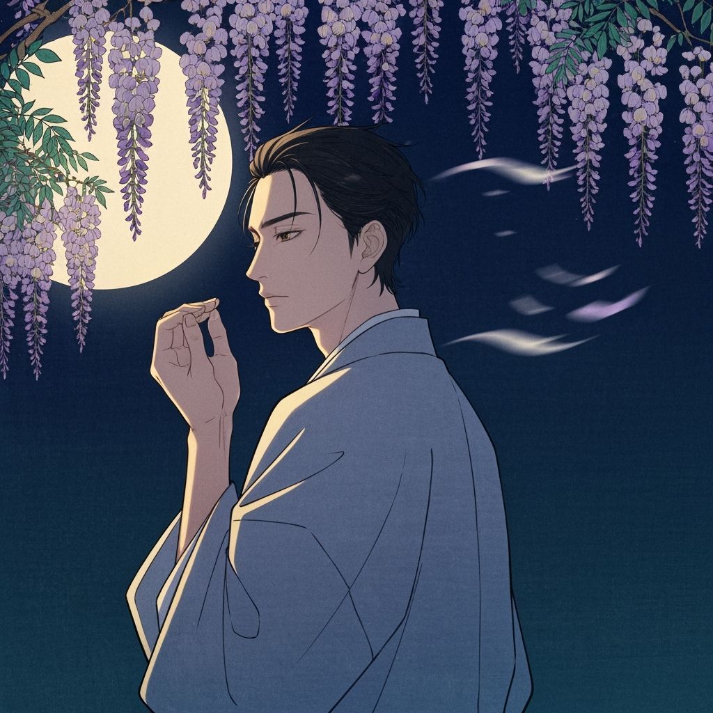 Moonlit Wisteria Serenade in Ukiyo-e Style