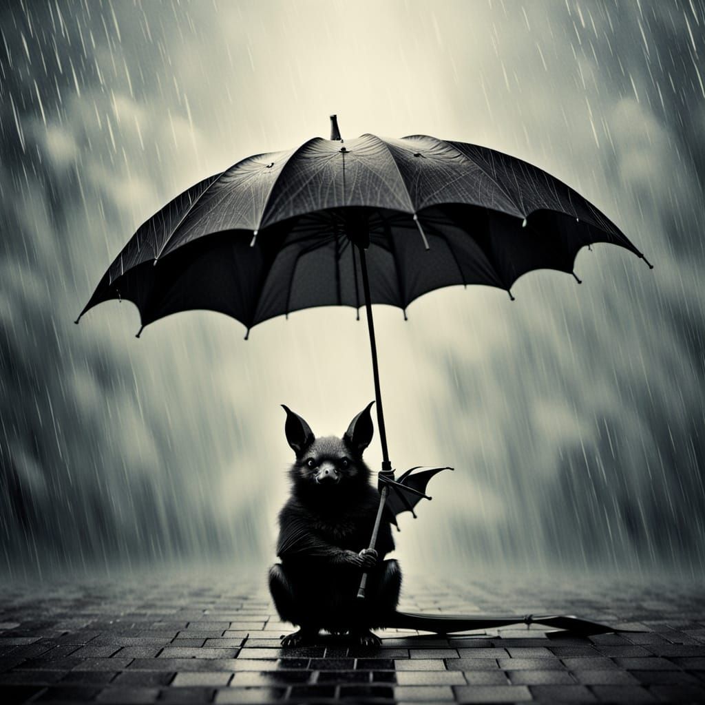 Surreal Umbrella Encounter in a Dark Night Scene