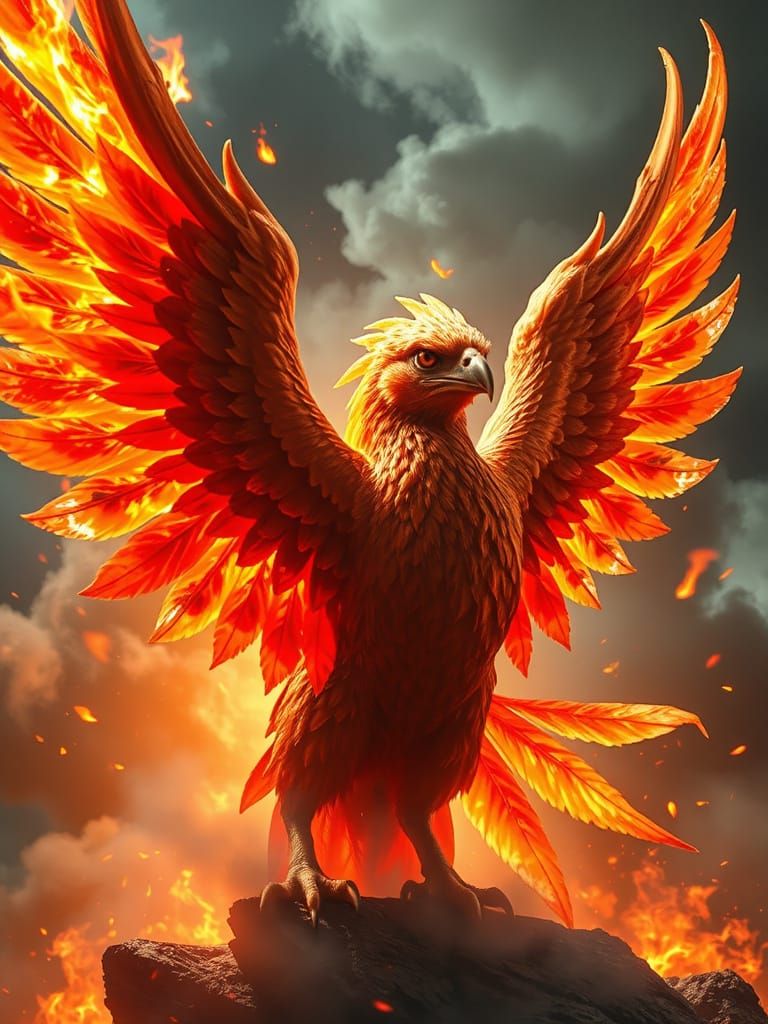 Majestic Phoenix in Fiery Splendor, Cyberpunk Style
