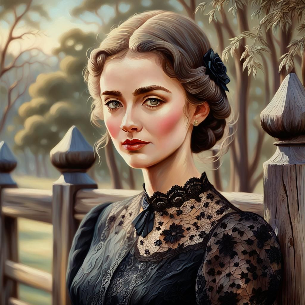 Elegant Lady in Black: Vintage Australian Oil Painting