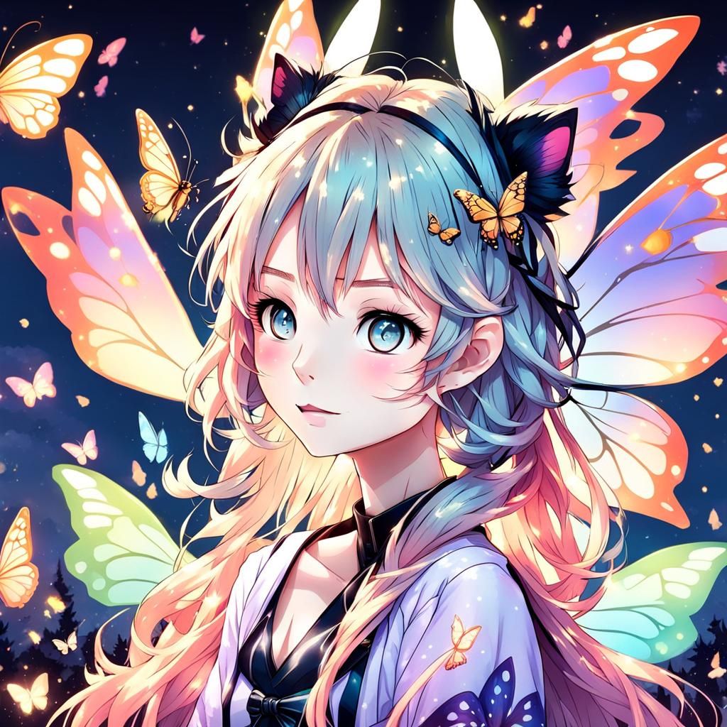 Anime Fairy Girl with Butterfly Wings