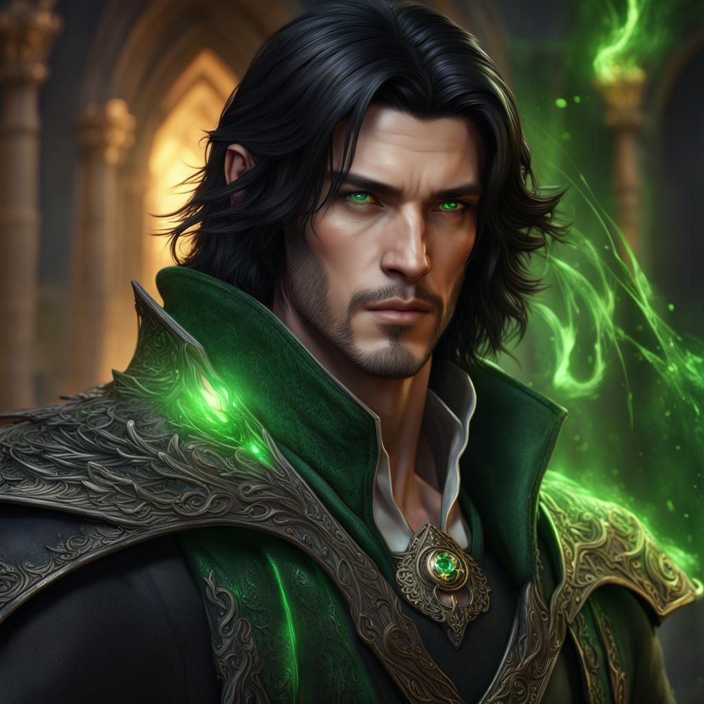 Handsome Sorcerer with Green Eyes: Fantasy Concept Art