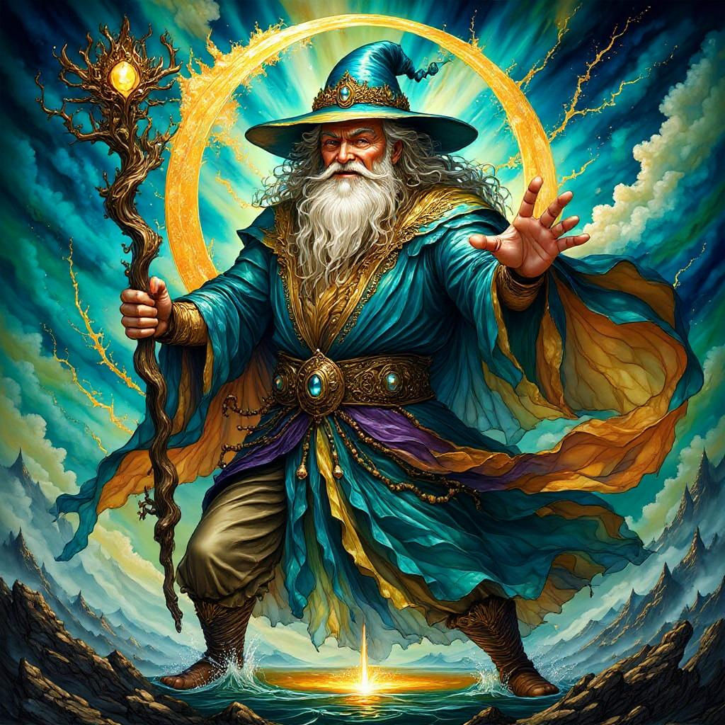 Wizard Summons Water Spirit in Chinese Fantasy Art