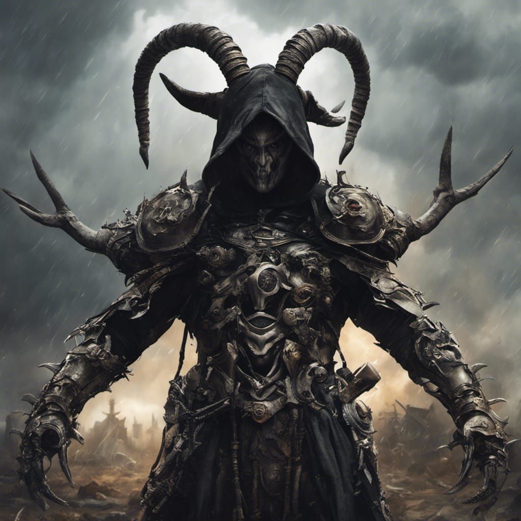 Armored Figure with Tornado, Digital Art