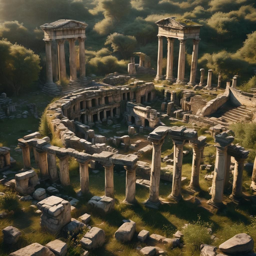 Ancient Greek and Roman Ruins in Vibrant, Ethereal Light