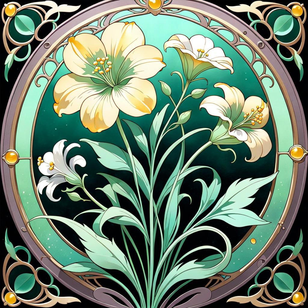Art Nouveau Cel-Shaded Distressed Flower