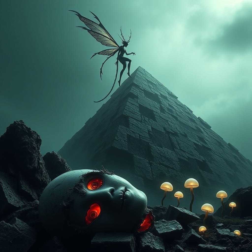 Menacing Fairy on Crumbling Pyramid: Dystopian Vision