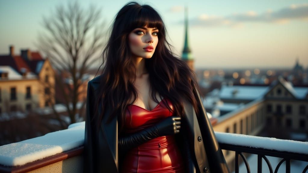 Stunning Portrait of Woman on Winter Terrace