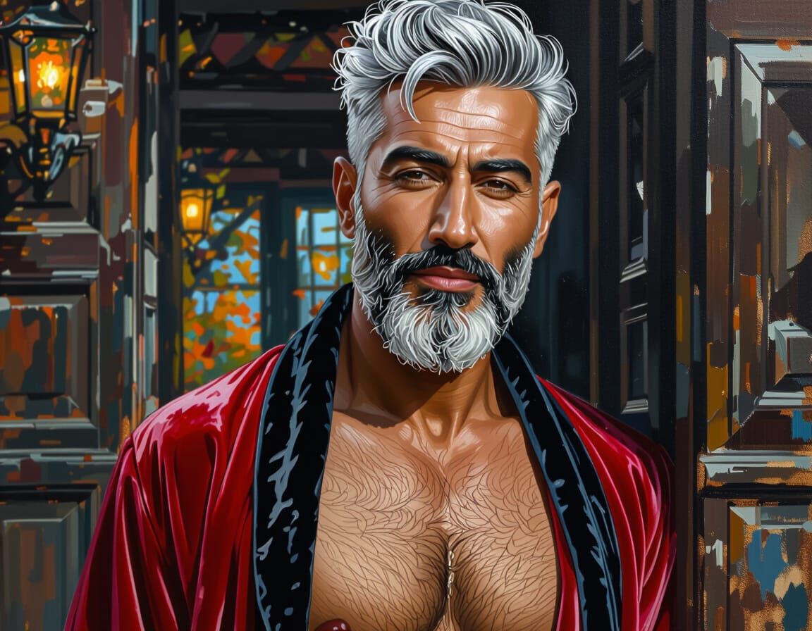 Handsome Man in Autumn Forest Oil Painting