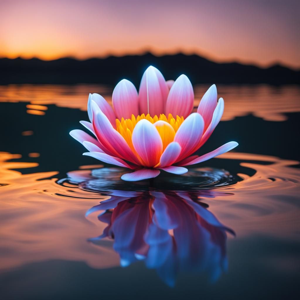 Glowing Flower Reflecting on Water