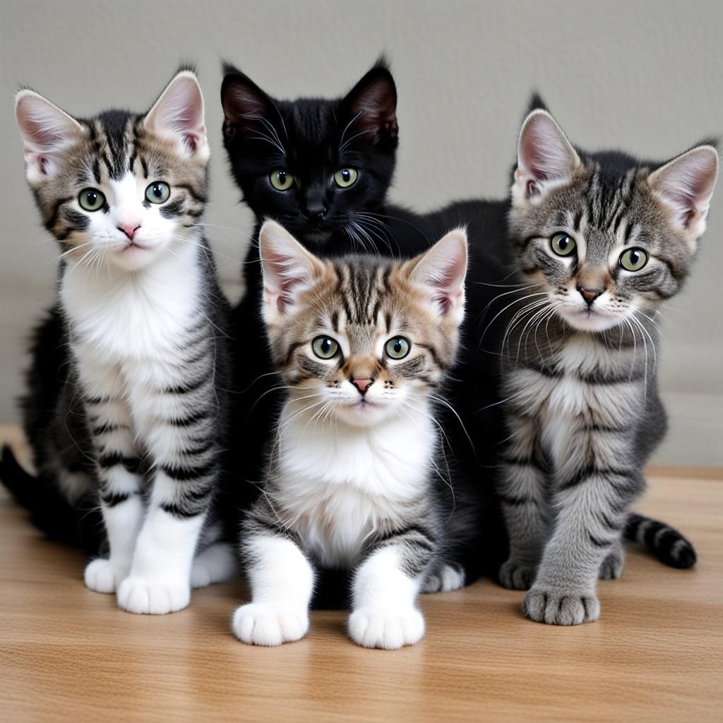 Three Cute Kittens: Black, Tabby, and Black