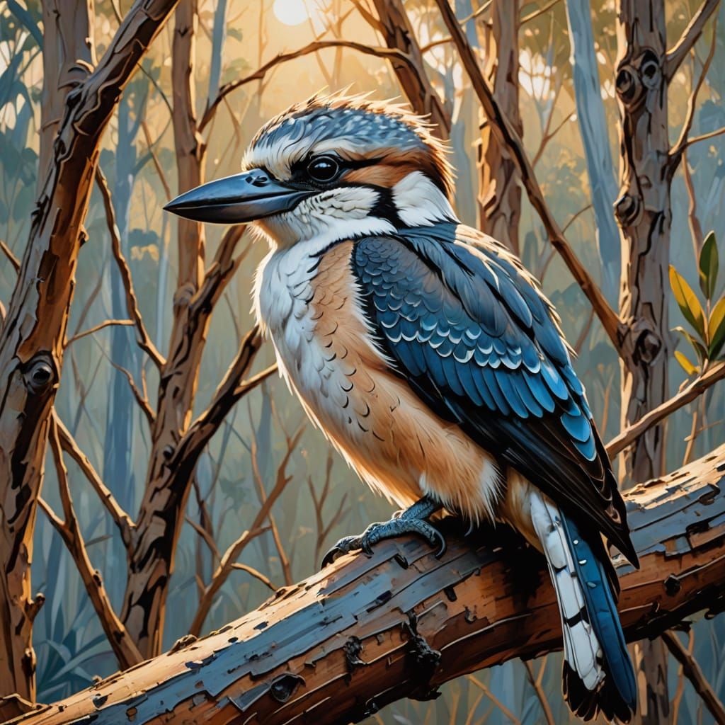 Vibrant Australian Kookaburras Perched on Rust-Colored Branc...