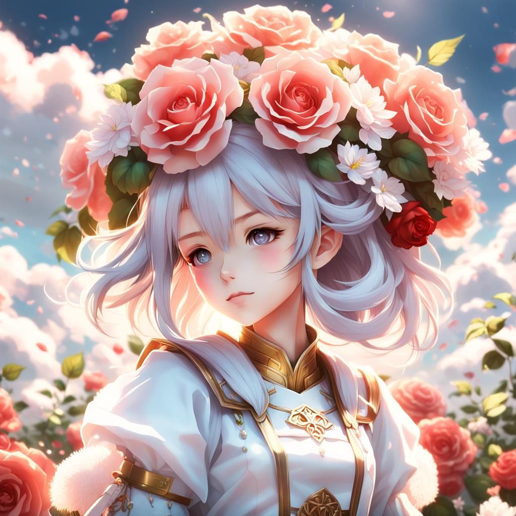 Giant Roses in Paradise Clouds: Anime Style 3D Render