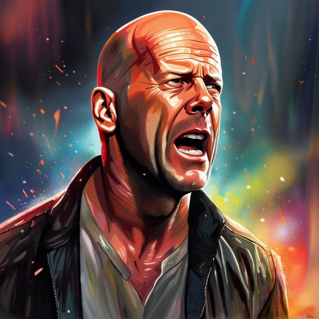 Hyperrealistic Bruce Willis in Die Hard Concept Art