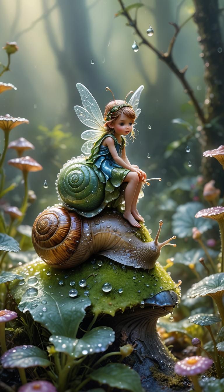 Ethereal Fairy on Snail, Macro Photography