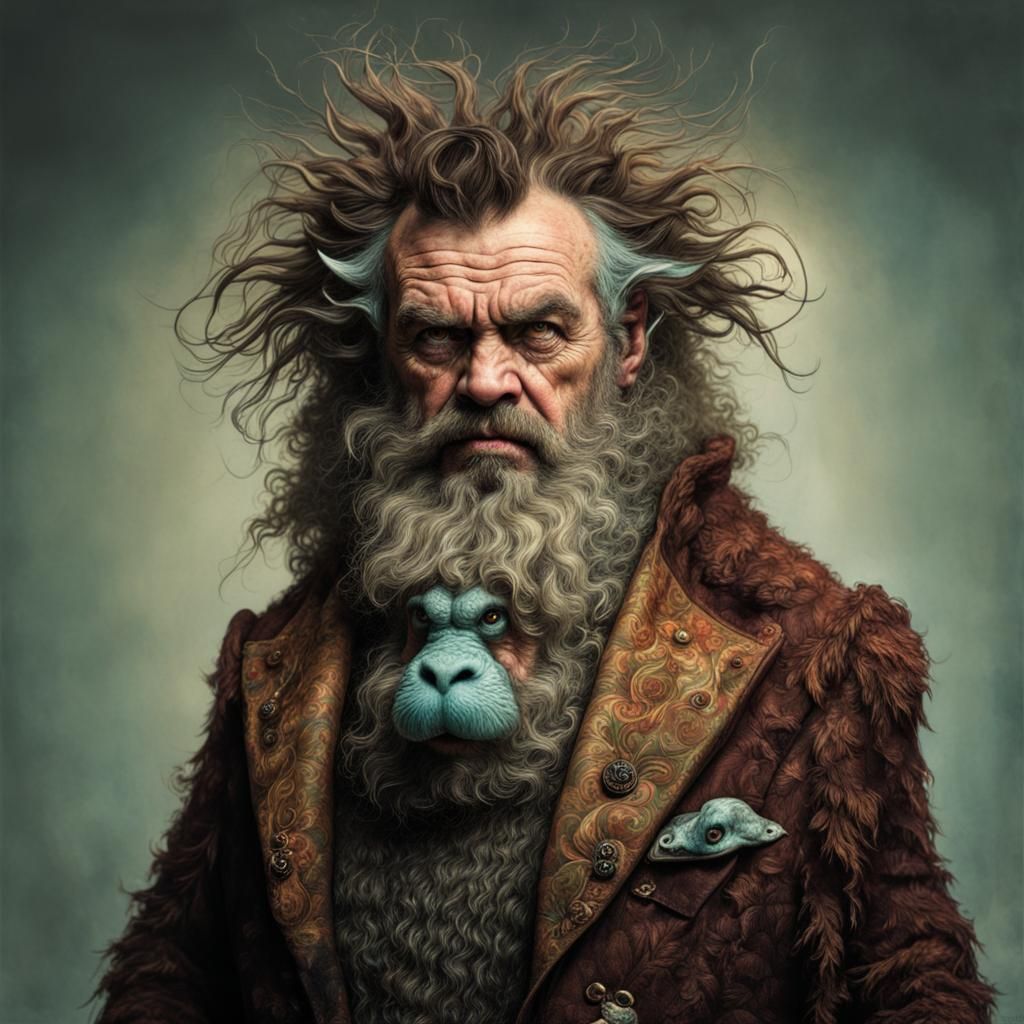 Hairy Monster Portrait in Digital Circlism Style