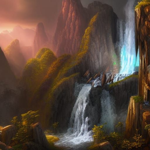 Fantastical Waterfall Concept Art in 8K