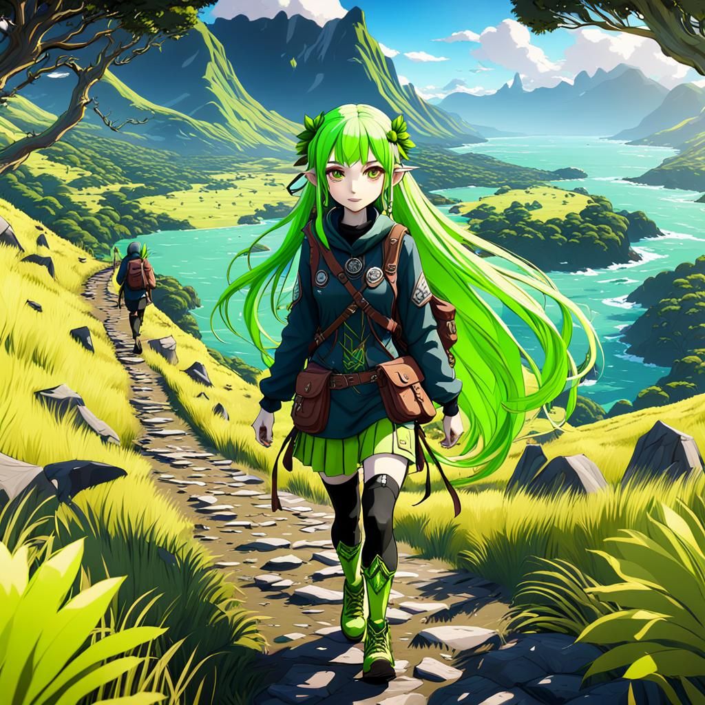 Anime Girl Hiking New Zealand with Kiwis