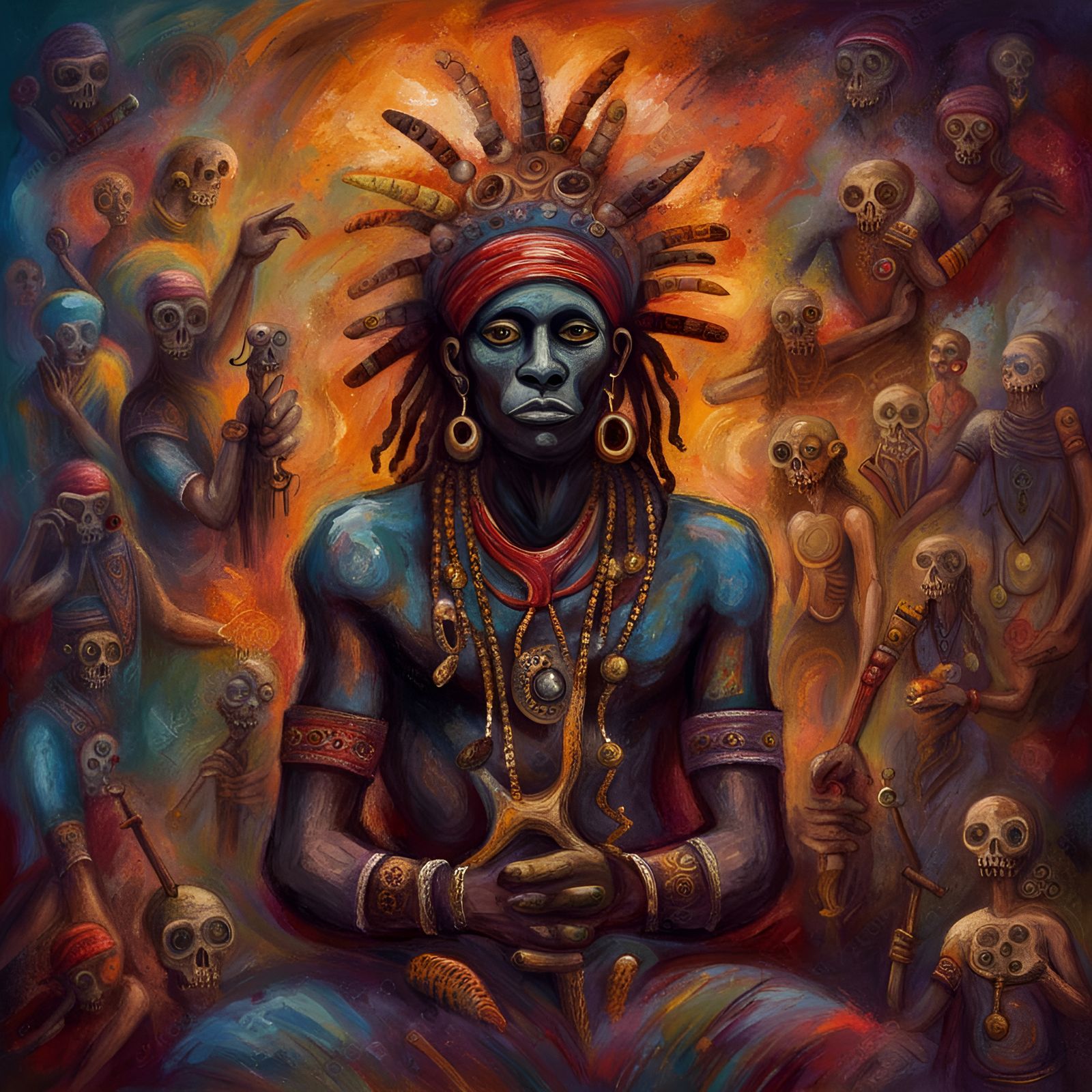 Haitian Voodoo Priest Summons War Ancestors: Impressionistic...