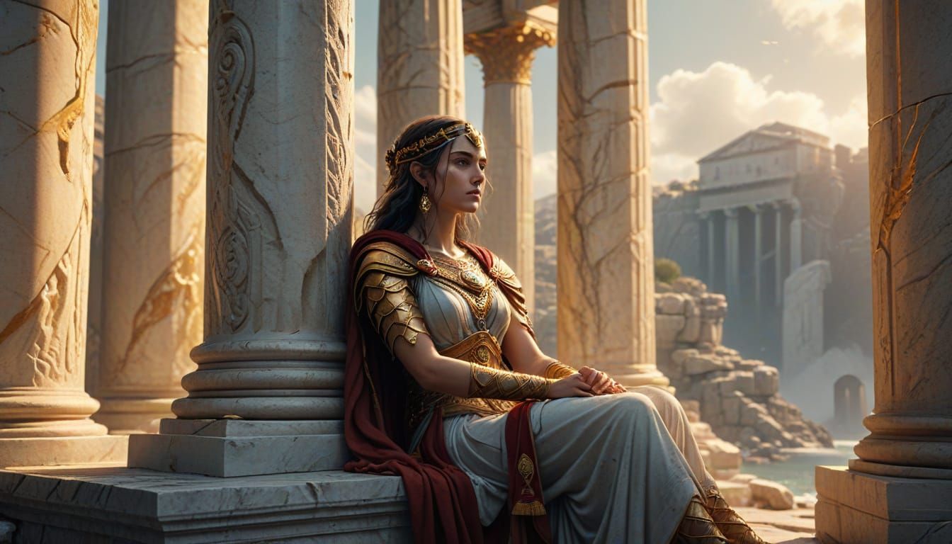 Ancient Greek Woman in Traditional Costume, Hyperrealistic D...