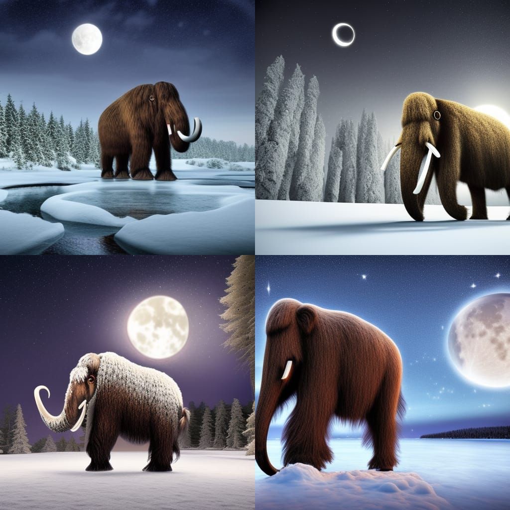 Fantasy Wooly Mammoth Under Radiant Moon in 4K