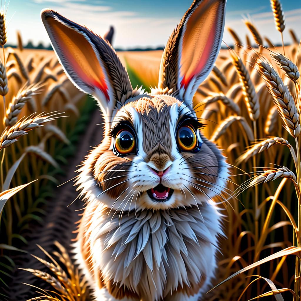 Hyperrealistic CGI Jack Rabbit with Startled Expression
