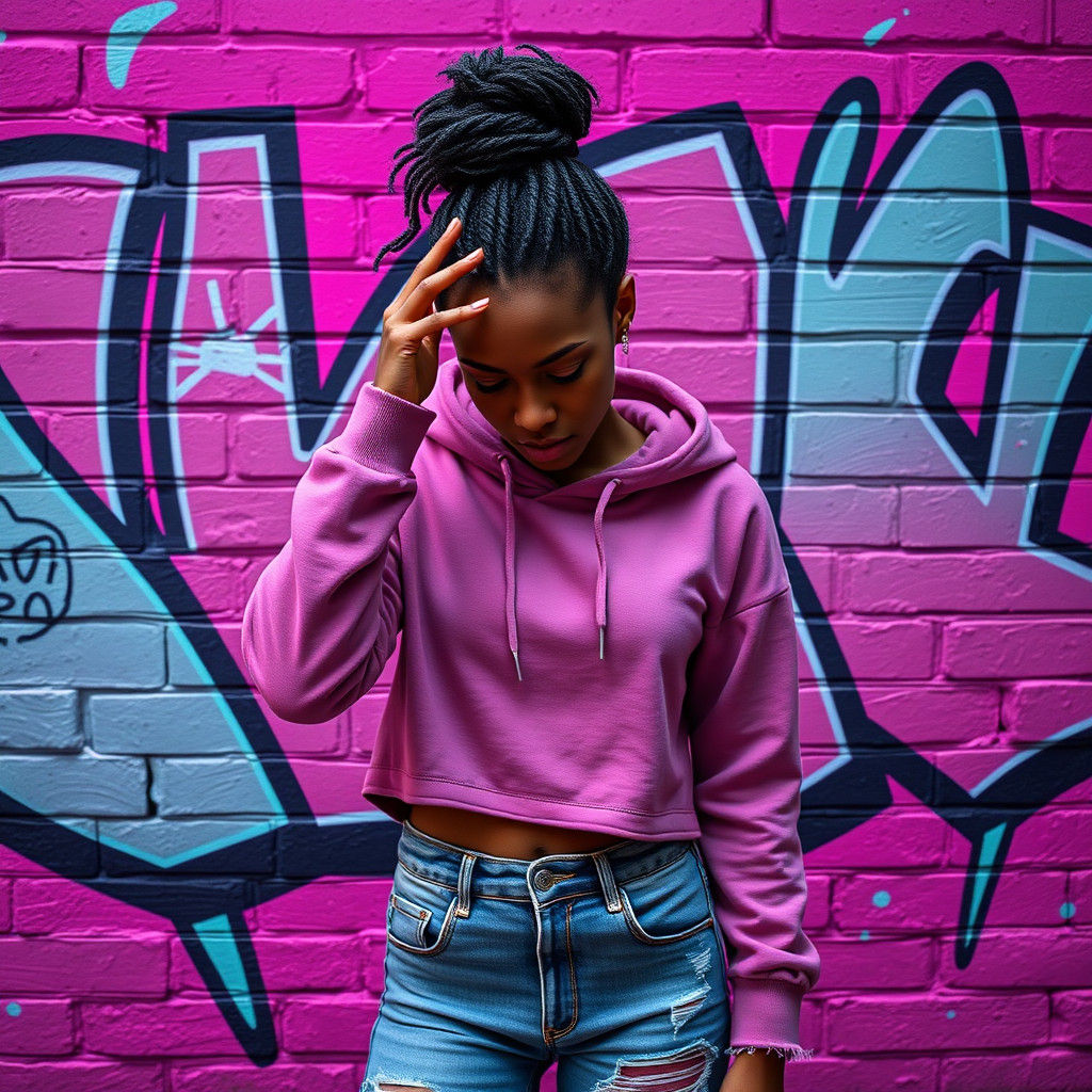 Woman with Afro Bun in Front of Graffiti Wall