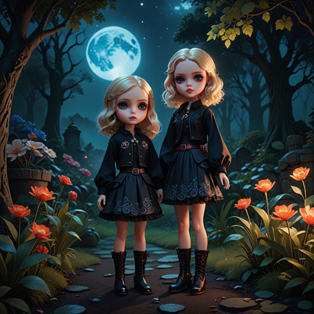 Ethereal Emo Doll in Mystical Moonlit Garden