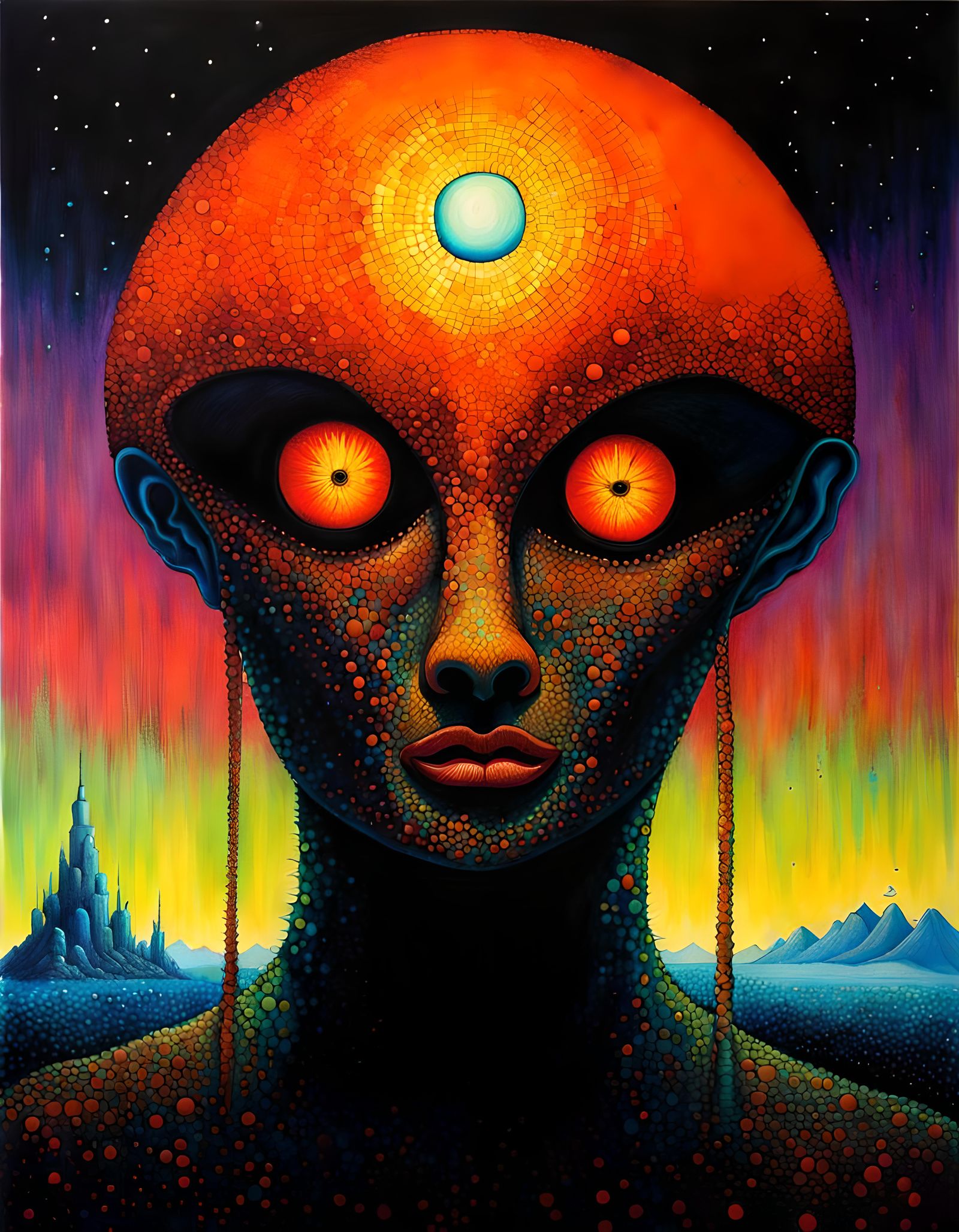 Bioluminescent Fiery Monster in Surreal Art Nouveau Style