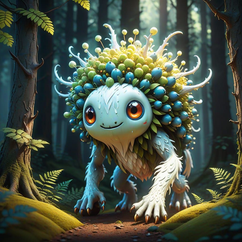 Mystical Berry Monster in Vibrant Forest