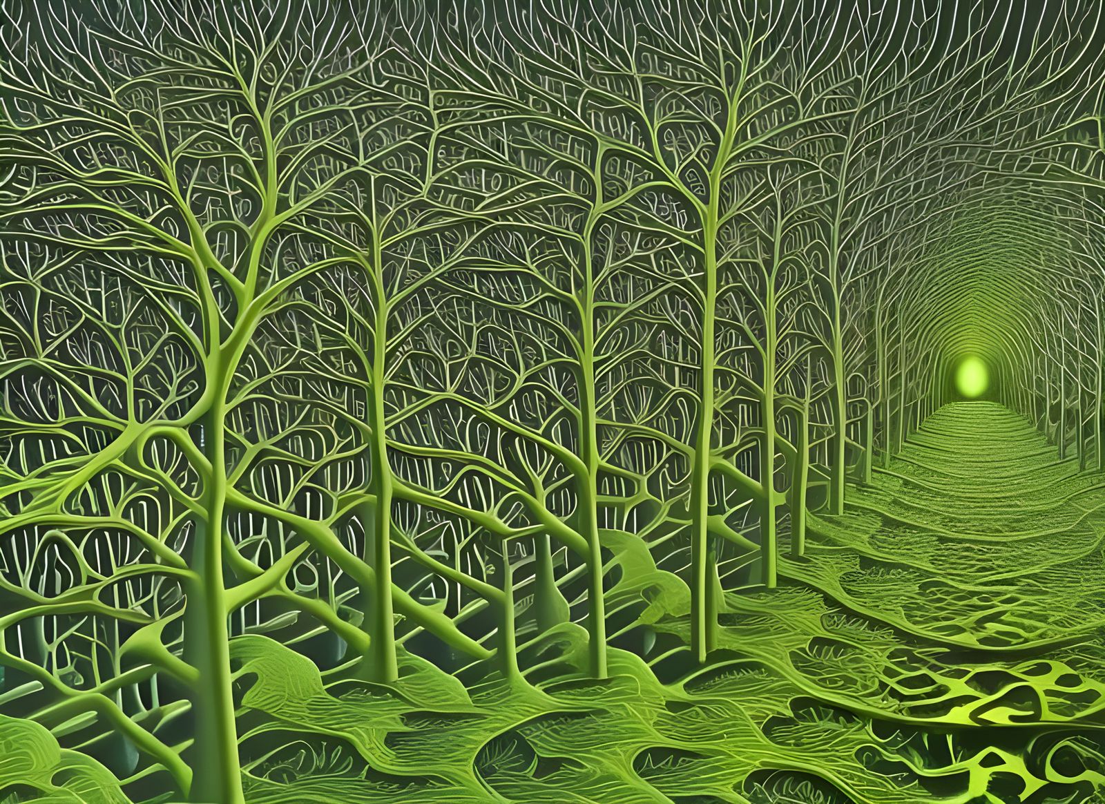 Dreamlike Jungle Woods with Eyes in Visionary Art Style