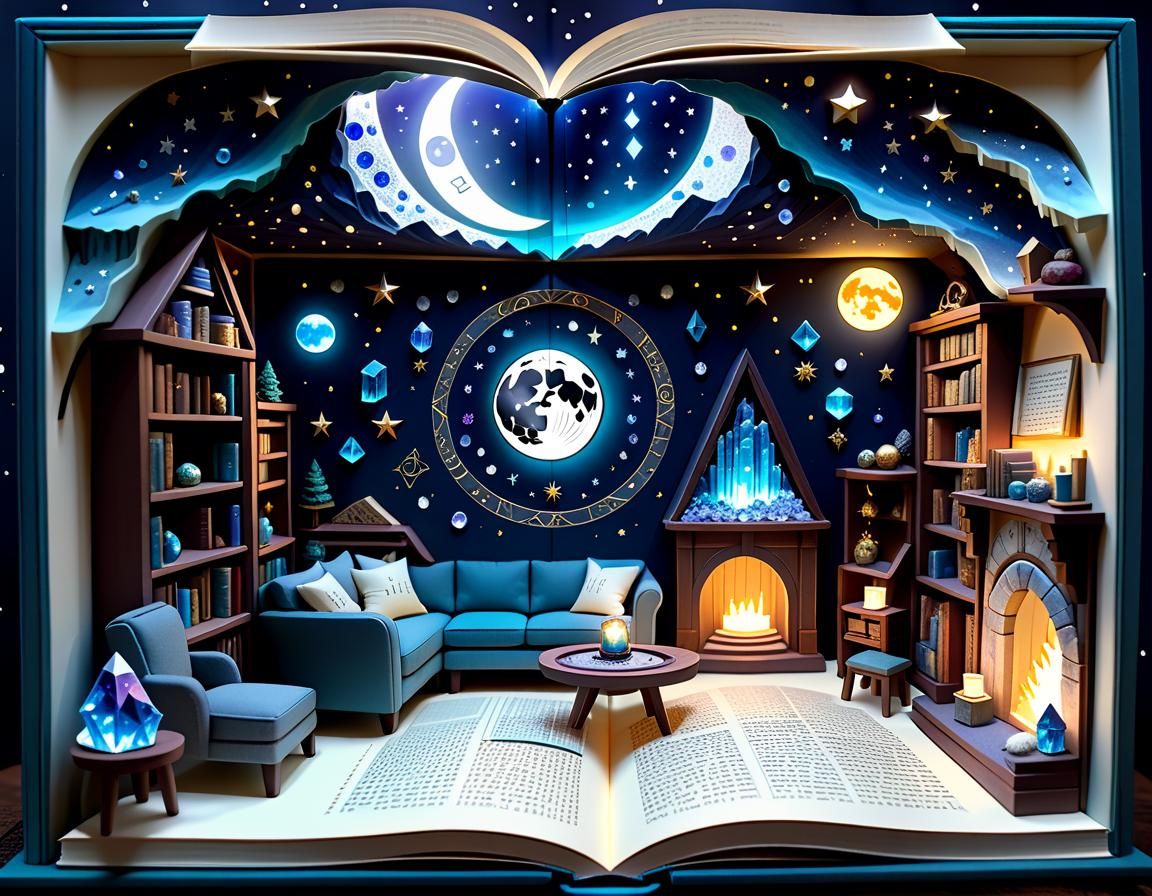 Whimsical Living Room Scene Conceived Within a Celestial Nov...