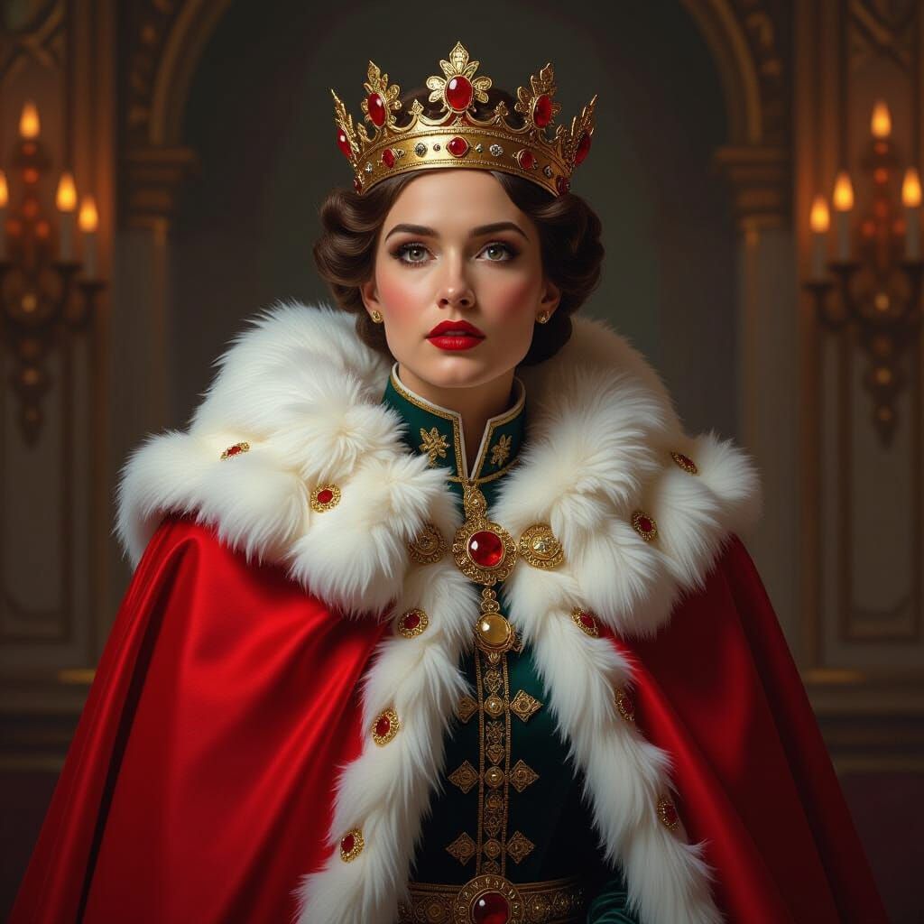 Regal Figure in Red Cloak, Art Nouveau Style