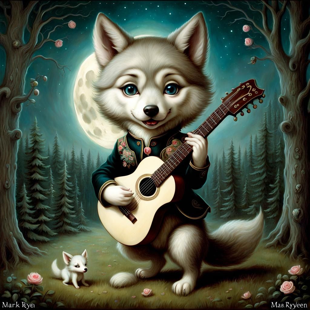 Fantasy Wolf Plays Guitar Inspired by Surreal Art