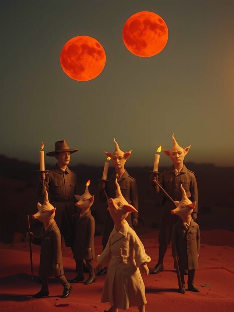 Distressed Claymation Figures Melt Under Twin Moons
