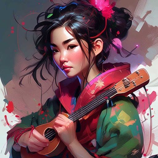 Mulan playing an electric ukulele