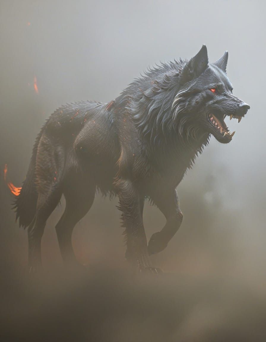 Hyperrealistic Hellhound Wolf Concept Art