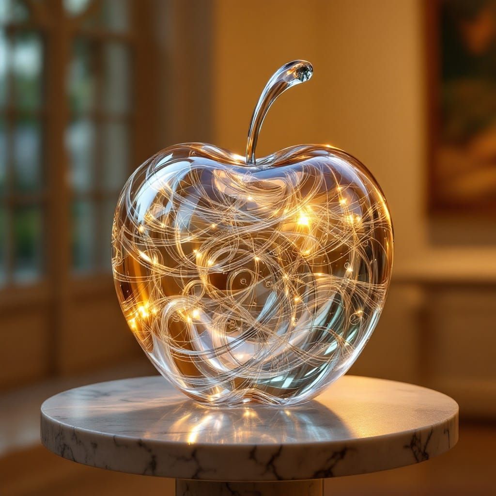 Delicate Glass Apple Sculpture in Art Gallery