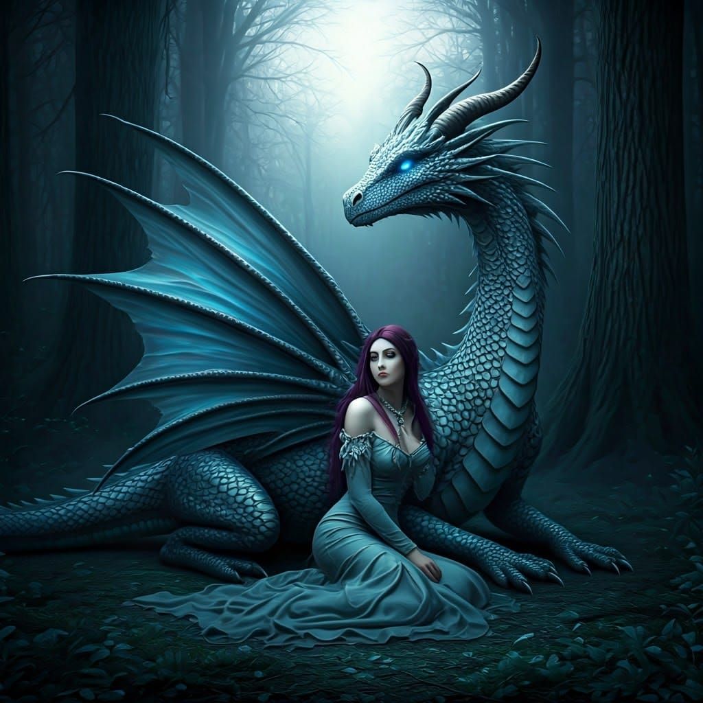 Gothic Fairy and Dragon in Mystical Forest