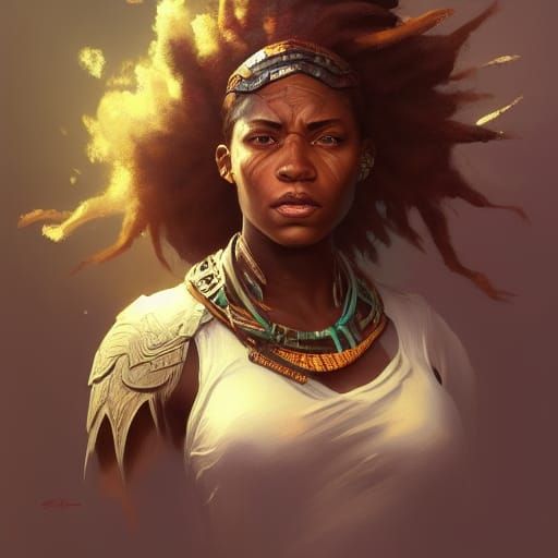African Warrior Woman Portrait in Hyperdetailed Style