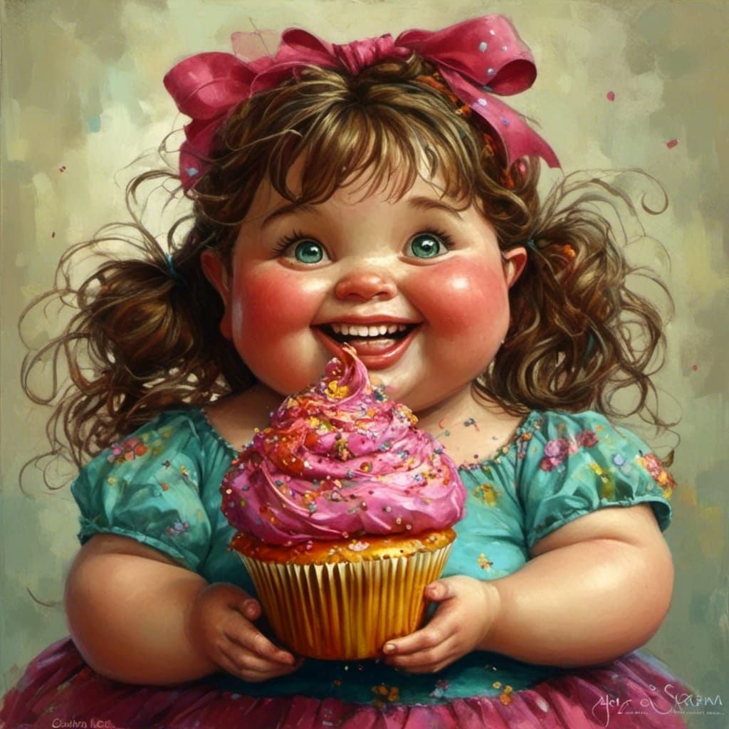 Chubby Girl Enjoys Cupcake in Szikora Style