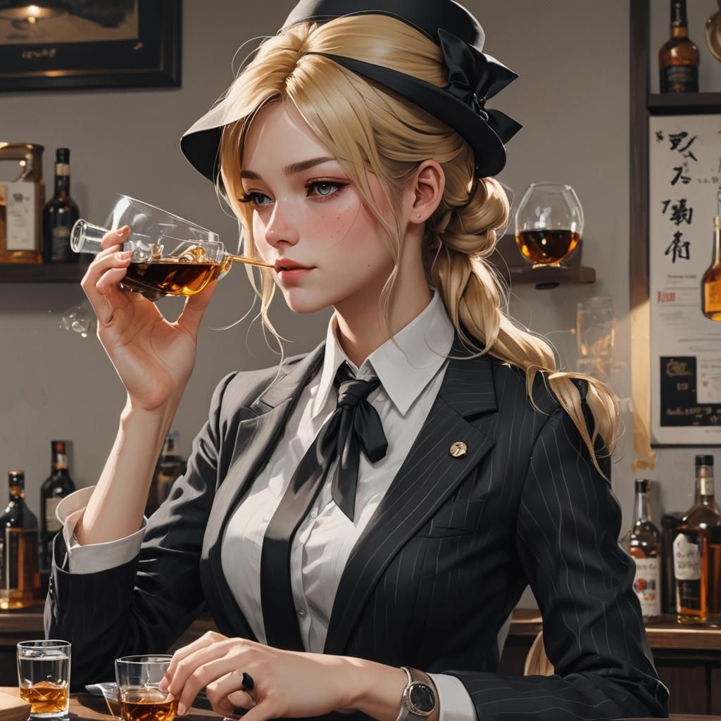 Woman in Suit with Whisky: 3D Anime Art