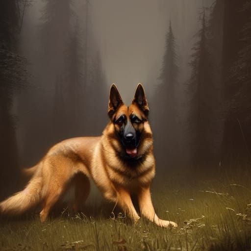 German Shepherd in Dark Fantasy Style