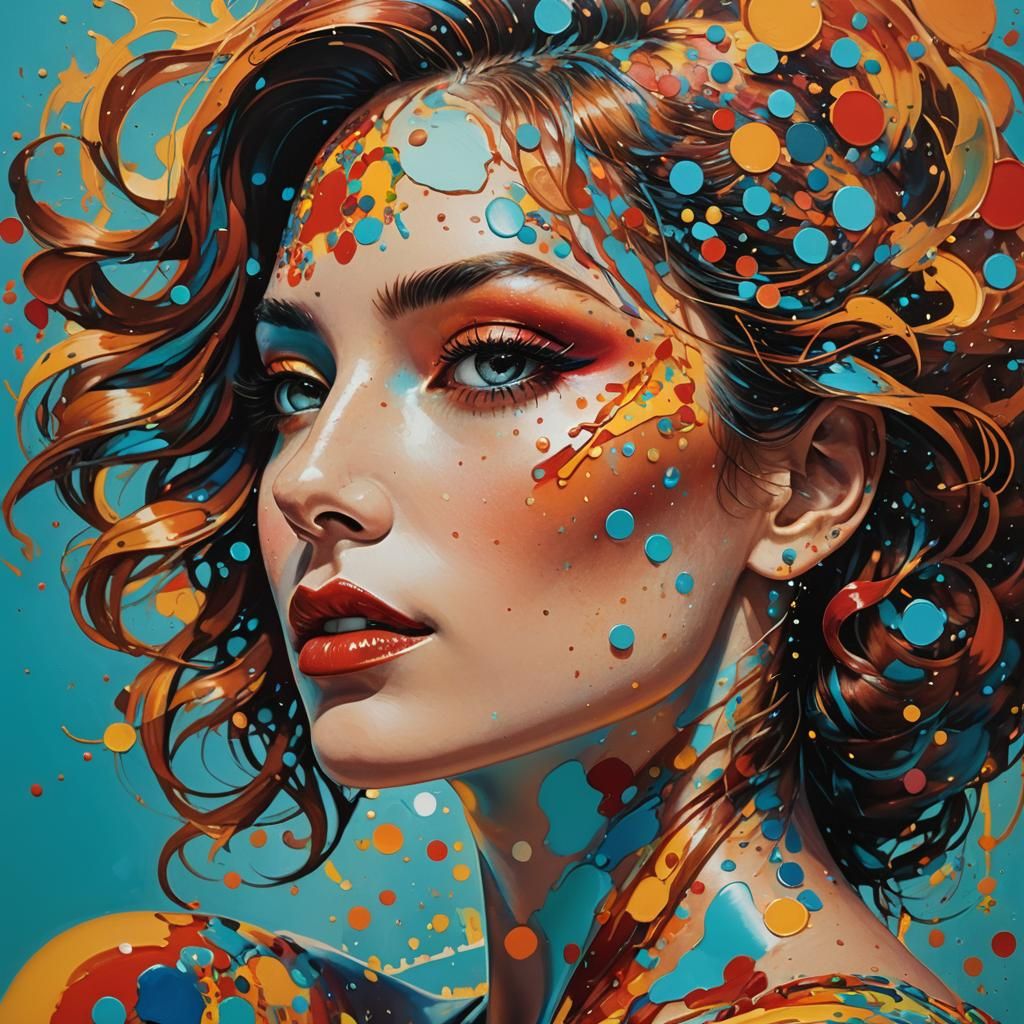 Beautiful Woman Formed from Dots in Peter Max Style