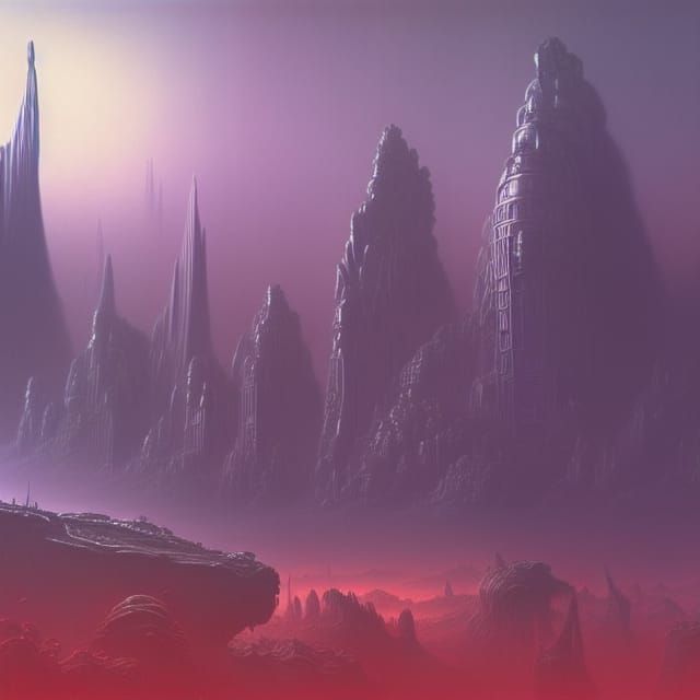 Alien City on Alien Planet in Science Fiction Style