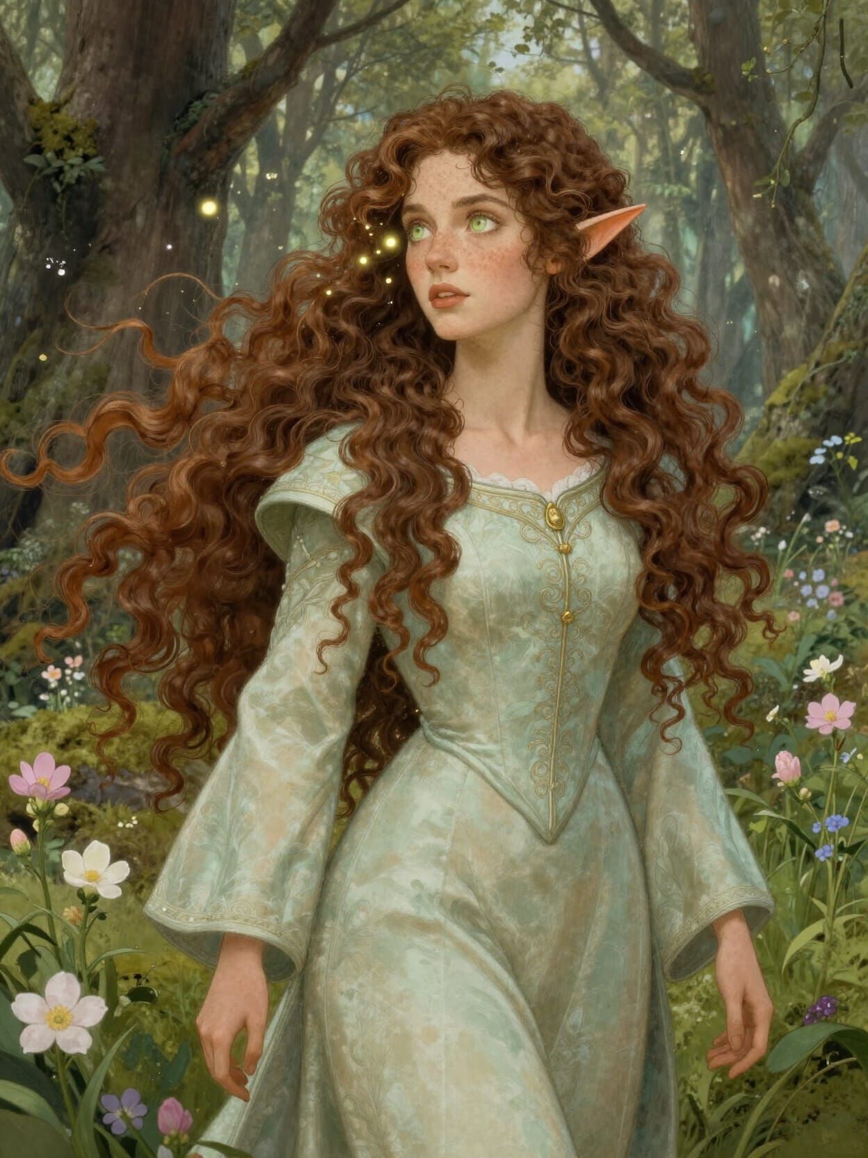 Elf Maiden in Spring Forest, Ethereal Arthurian Style