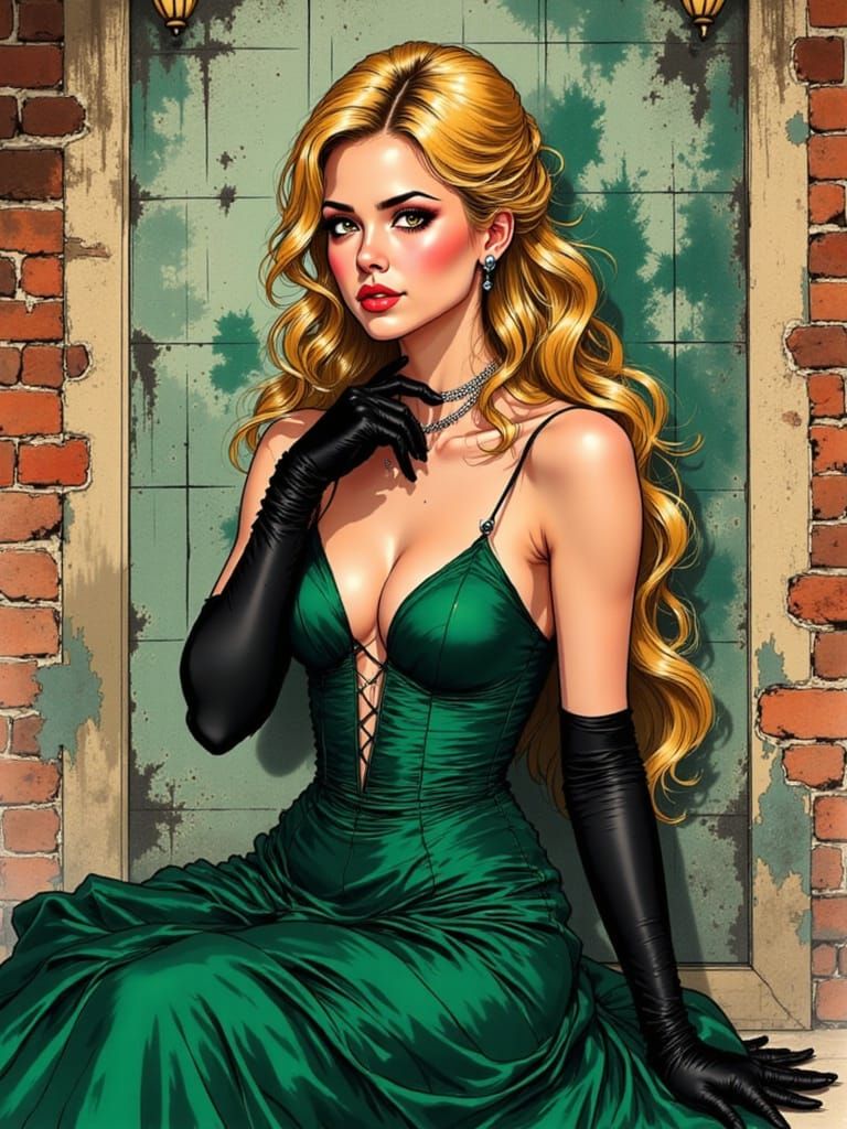 Emerald Gown in Colored Ink Style