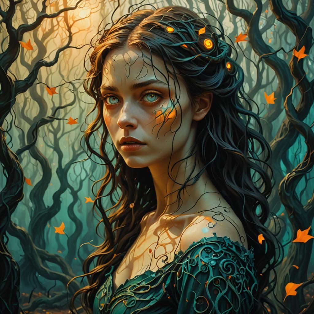 Fiona in a Mystical Forest: Gothic Surrealism